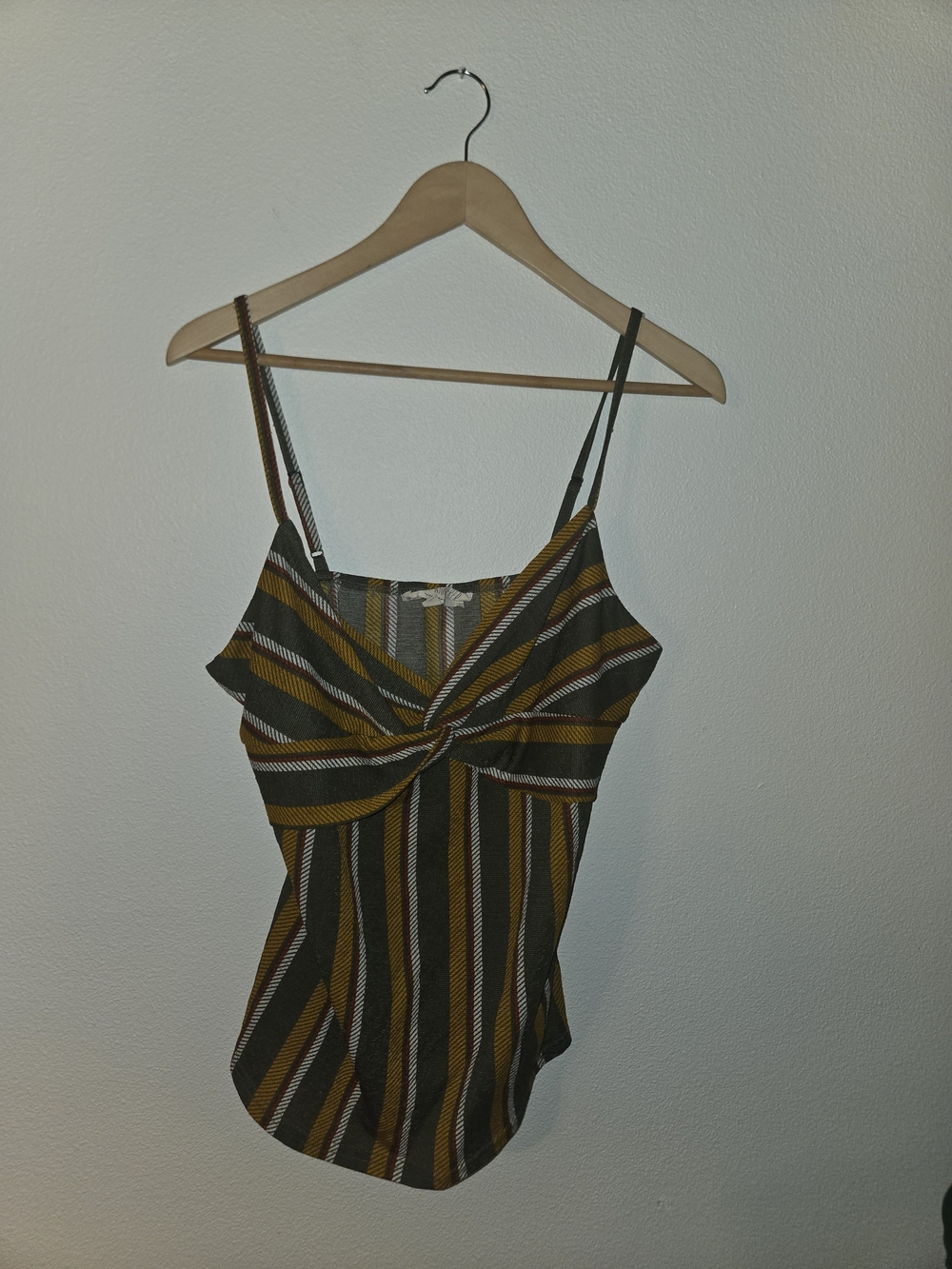 Sweet Wanderer Olive & Mustard Striped Twist-Front Cami